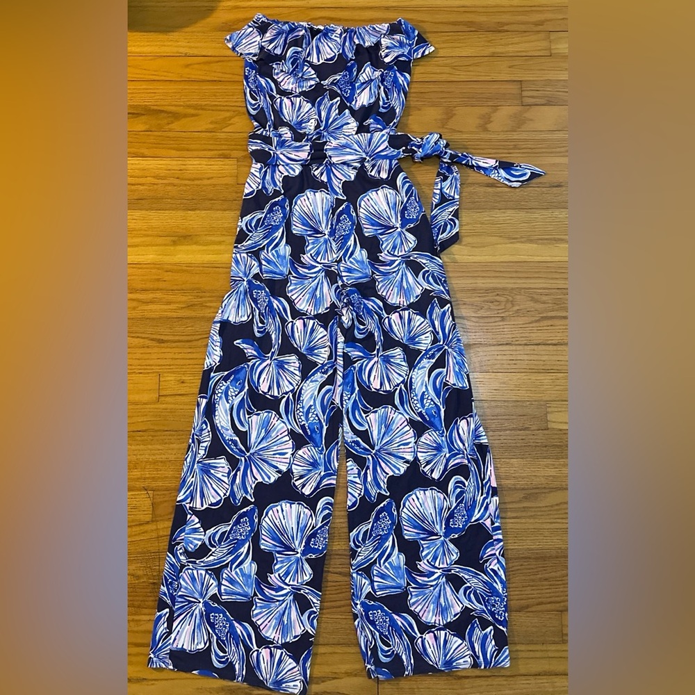 Lilly Pulitzer Medium - Aleatha Jumpsuit in the "Bright Navy Reel Life" NWOT